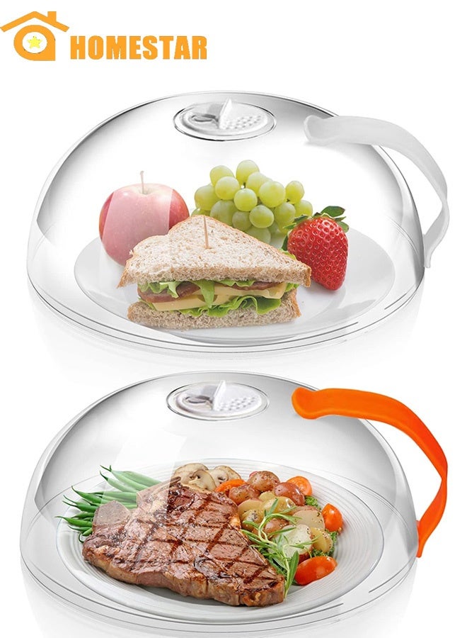 HOMESTAR 2 Pack Microwave Splatter Cover, Clear Microwave Splash Guard Cooker Lid with Handle, Safe Plastic Microwave Plate Cover for Food Splatter - Image 1